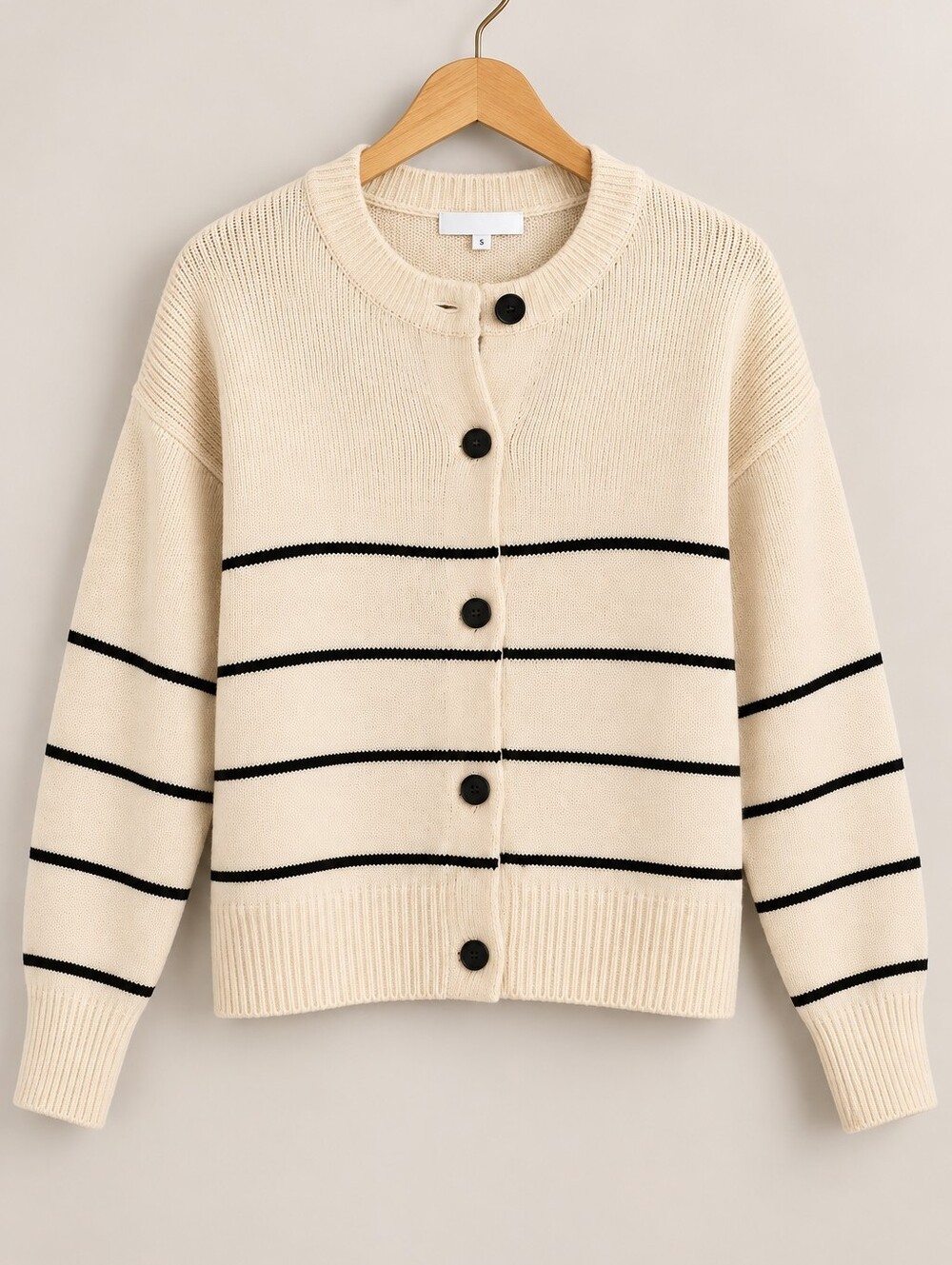 Time And Tru Cream Stripe Button-Front Women's Sweater - NWT - Picture 4 of 7